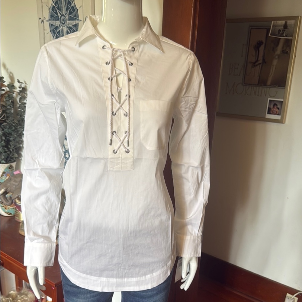 NWT chaps size small White Lace-Up Long Sleeve Shirt